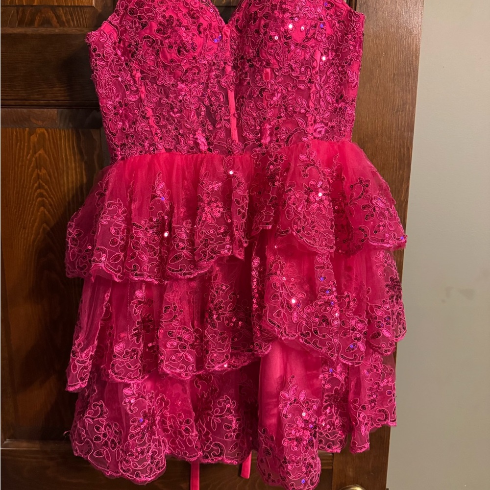 Elegant Pink Layered Semi Formal HOCO Dress
